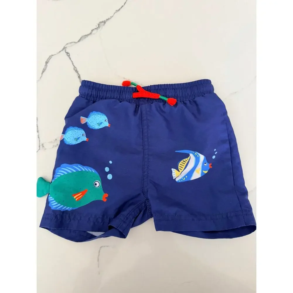 Baby Boden Boys Blue Fish Fun Swim Shorts - Excellent Condition 9-12 months